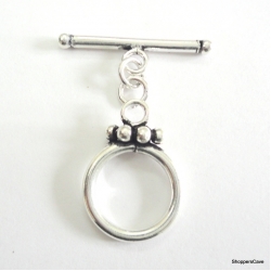 C0007-Clasp,toggle,oxidized,sterling silver,12 mm double sided round 